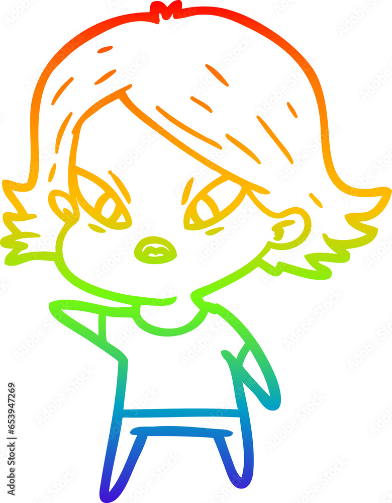 rainbow gradient line drawing of a cartoon stressed woman rainbow gradient line drawing of a cartoon stressed woman