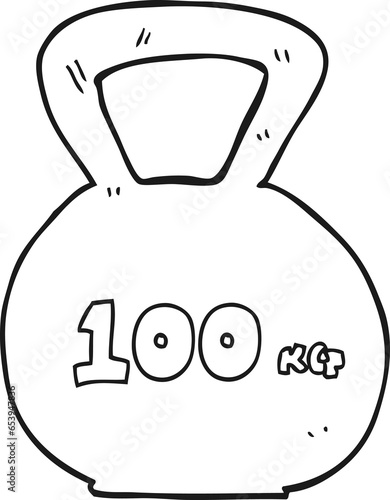 freehand drawn black and white cartoon 10kg kettle bell weight photo