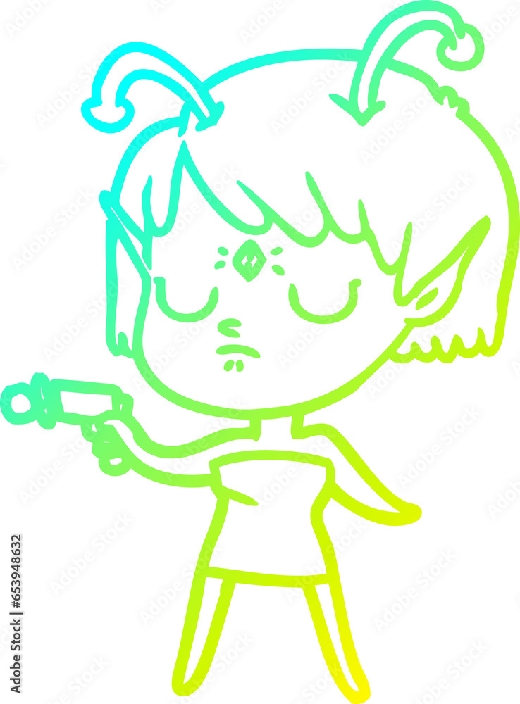 cold gradient line drawing of a cartoon alien girl cold gradient line drawing of a cartoon alien girl