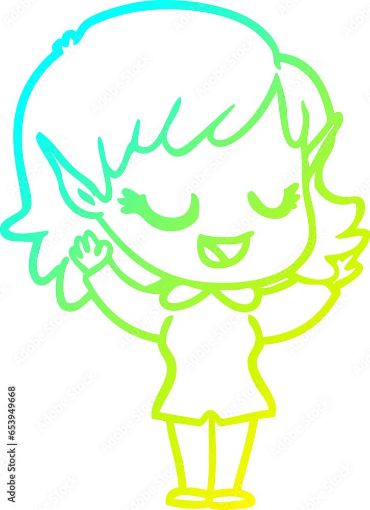 cold gradient line drawing of a happy cartoon elf girl cold gradient line drawing of a happy cartoon elf girl