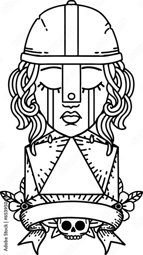 Black and White Tattoo linework Style crying human fighter with natural one D20 dice Black and White Tattoo linework Style crying human fighter with natural one D20 dice