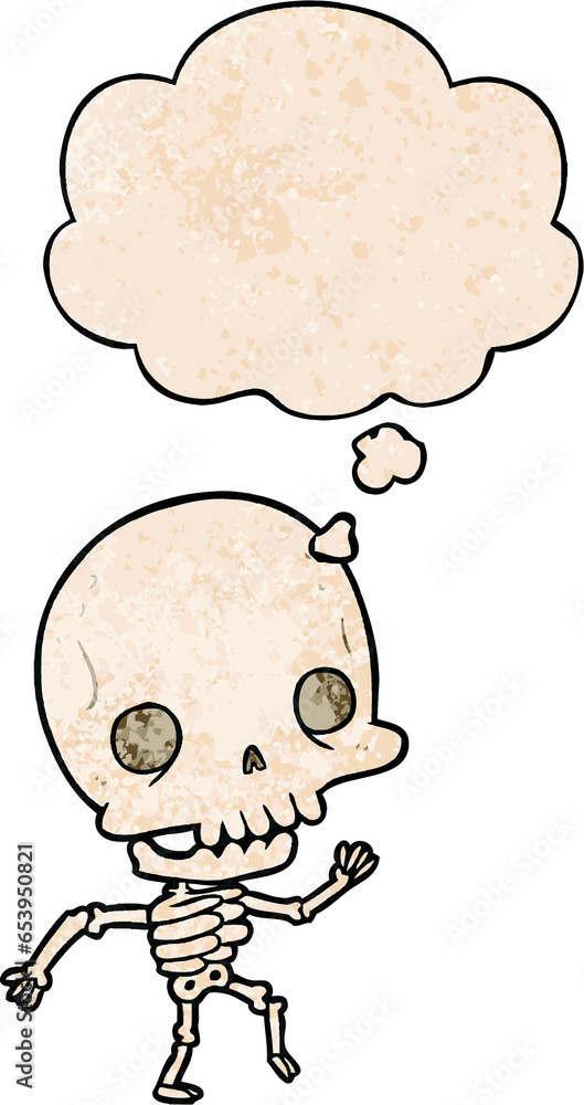 cartoon skeleton with thought bubble in grunge texture style cartoon skeleton with thought bubble in grunge texture style