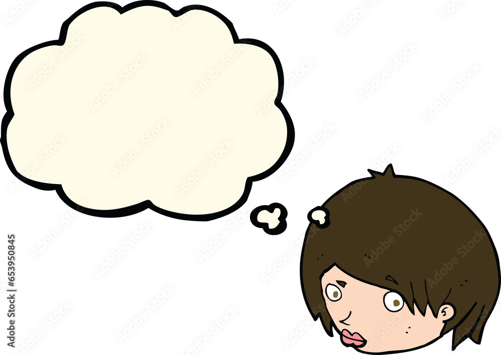 cartoon female face with raised eyebrow with thought bubble cartoon female face with raised eyebrow with thought bubble