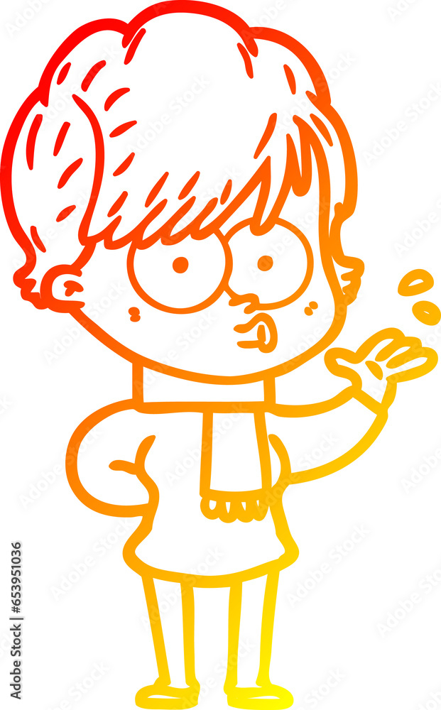 warm gradient line drawing of a cartoon woman warm gradient line drawing of a cartoon woman