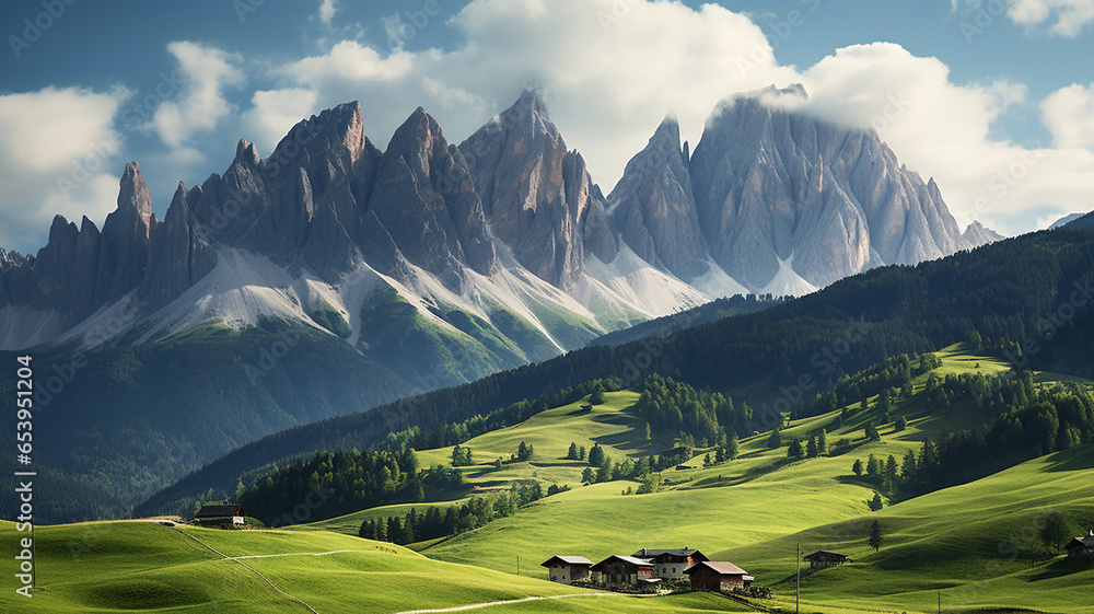 beautiful mountain landscape with green grass