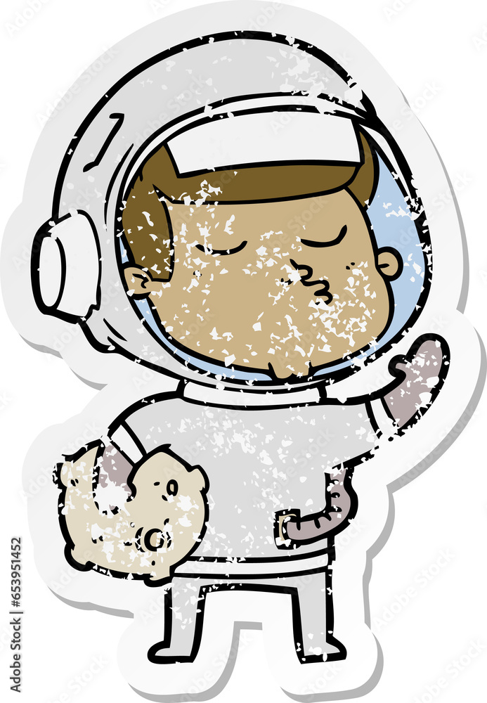 Fototapeta premium distressed sticker of a cartoon confident astronaut
