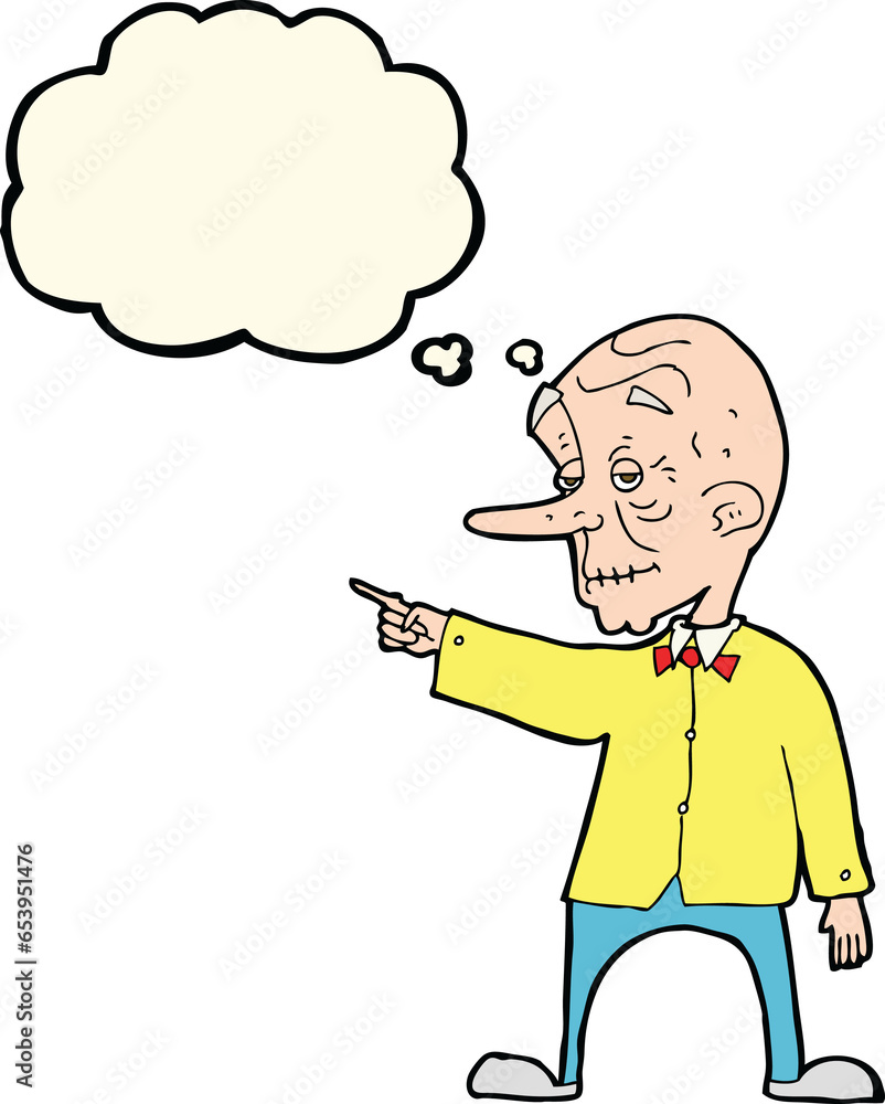 Fototapeta premium cartoon old man pointing with thought bubble