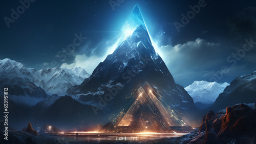 A huge mountain and the light emanating from it