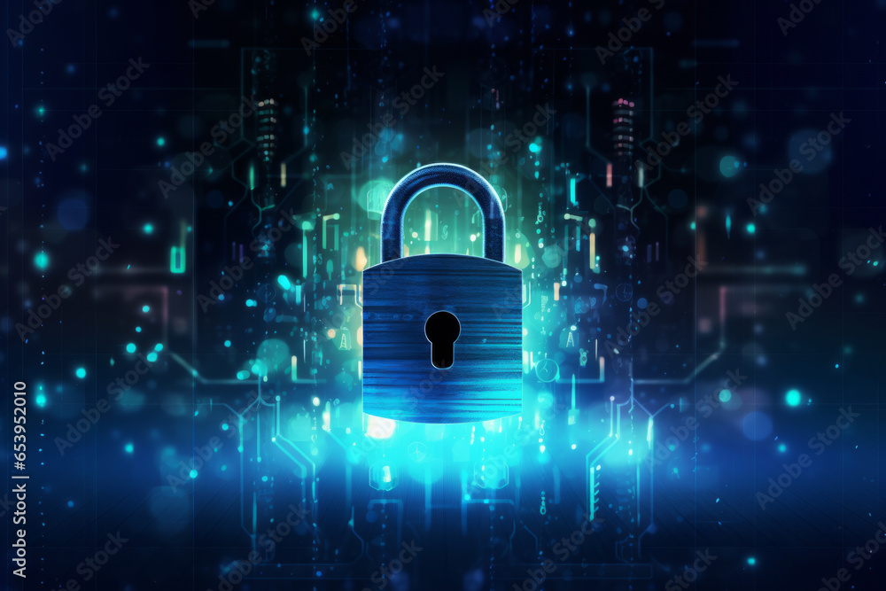 padlock on electronic circuit design background, glowing electronic lock, computer network and cybersecurity padlock on electronic circuit design background, glowing electronic lock, computer network and cybersecurity