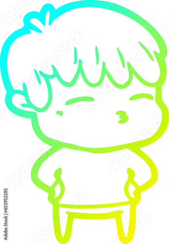 cold gradient line drawing of a cartoon curious boy