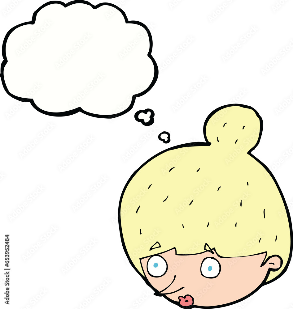 Obraz premium cartoon surprised woman's face with thought bubble
