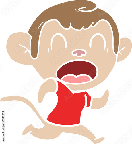 shouting flat color style cartoon monkey running