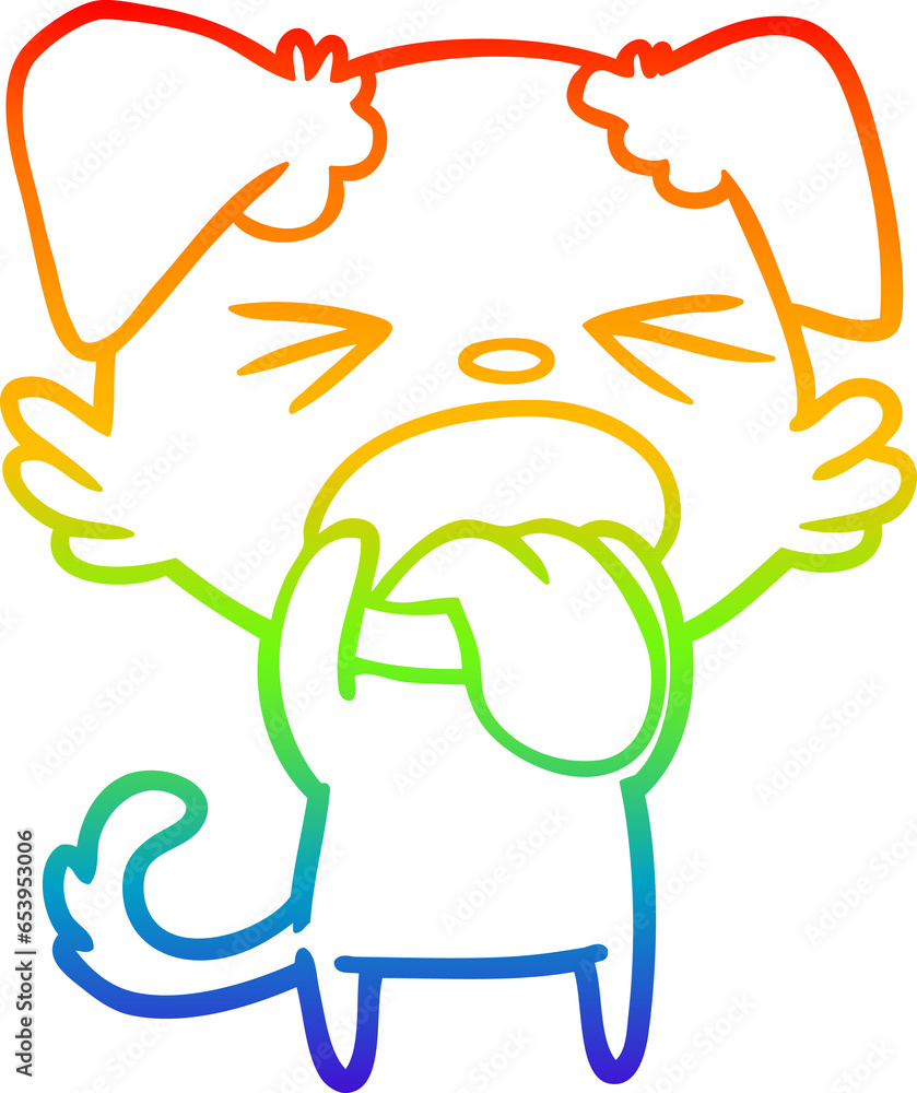 Obraz premium rainbow gradient line drawing of a cartoon disgusted dog