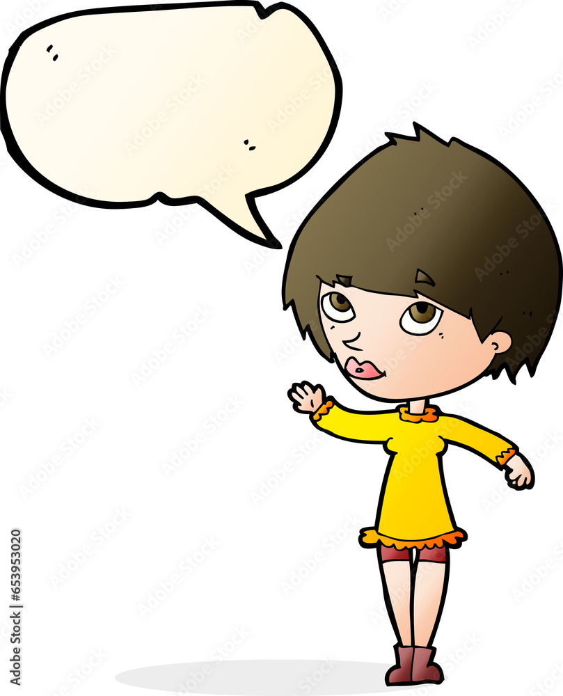 cartoon woman waving with speech bubble cartoon woman waving with speech bubble