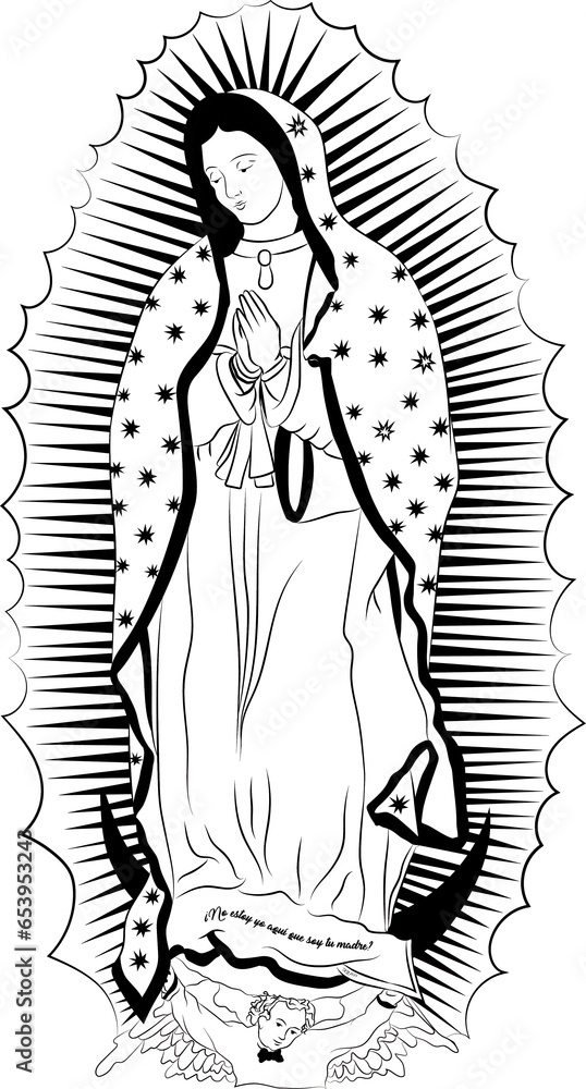 Ilustración a mano alzada Virgen Nuestra Senora de Guadalupe  - obrazy, fototapety, plakaty 