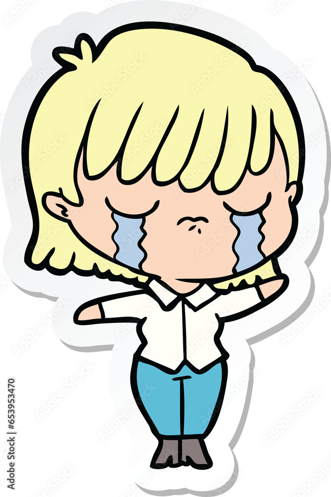 sticker of a cartoon woman crying