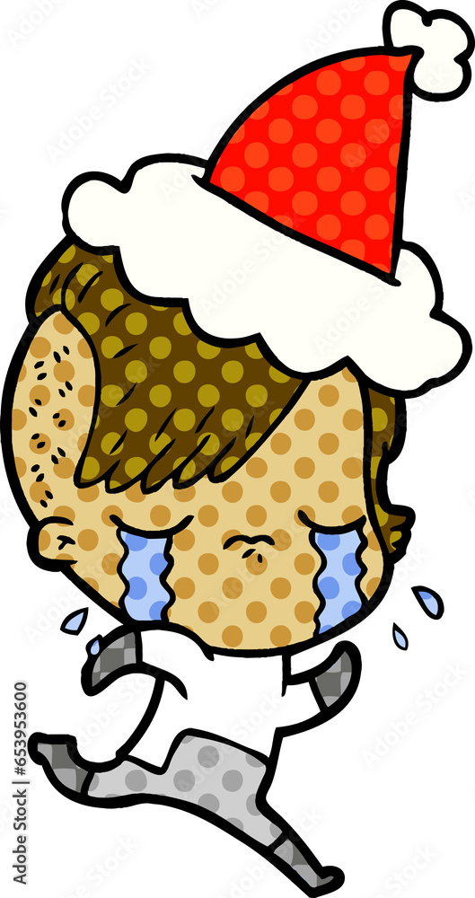 hand drawn comic book style illustration of a crying girl wearing space clothes wearing santa hat hand drawn comic book style illustration of a crying girl wearing space clothes wearing santa hat