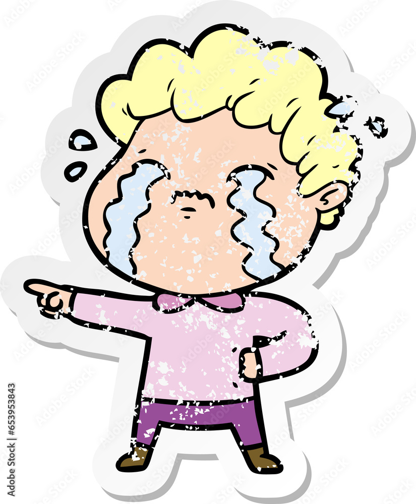 Fototapeta premium distressed sticker of a cartoon man crying