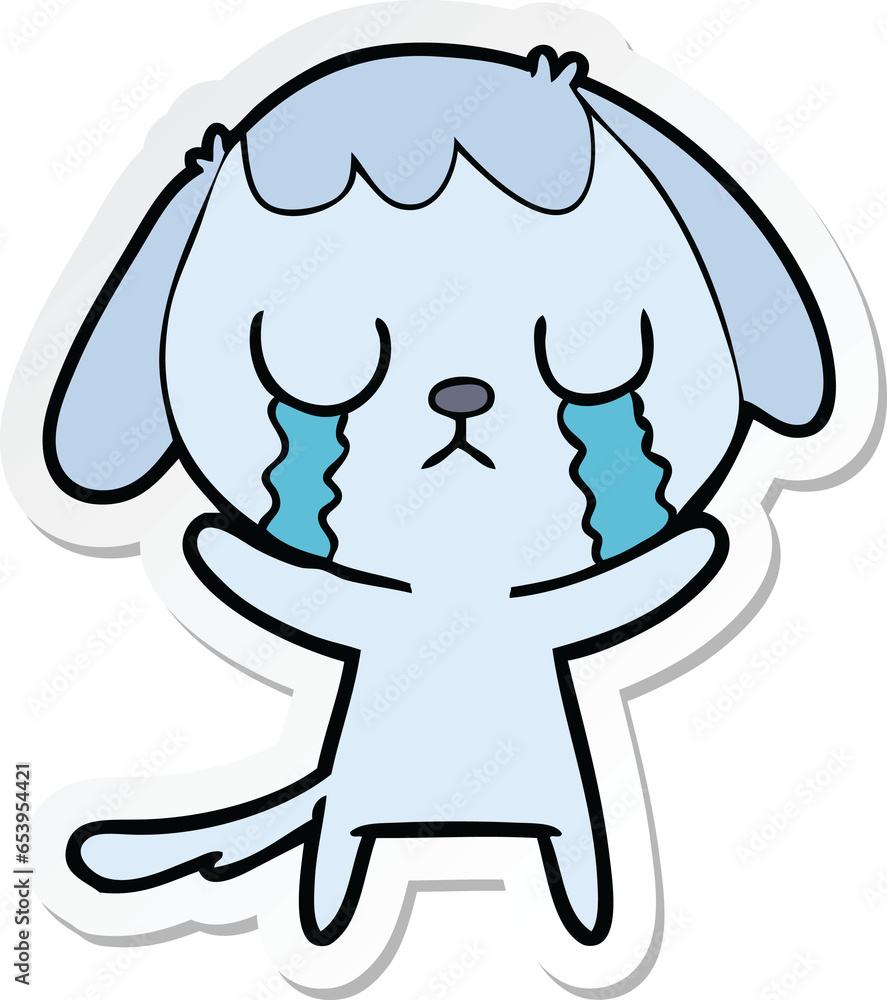 Fototapeta premium sticker of a cute cartoon dog crying