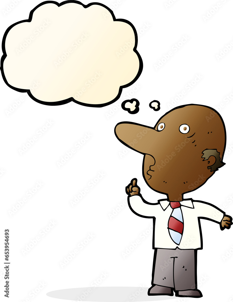 Fototapeta premium cartoon bald man asking question with thought bubble