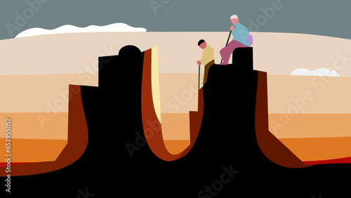 Grand Canyon Landscape with tourists,  Flat Vector Illustration
