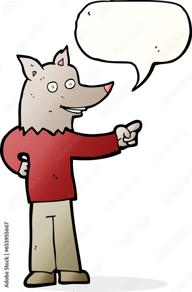 cartoon wolf man pointing with speech bubble cartoon wolf man pointing with speech bubble