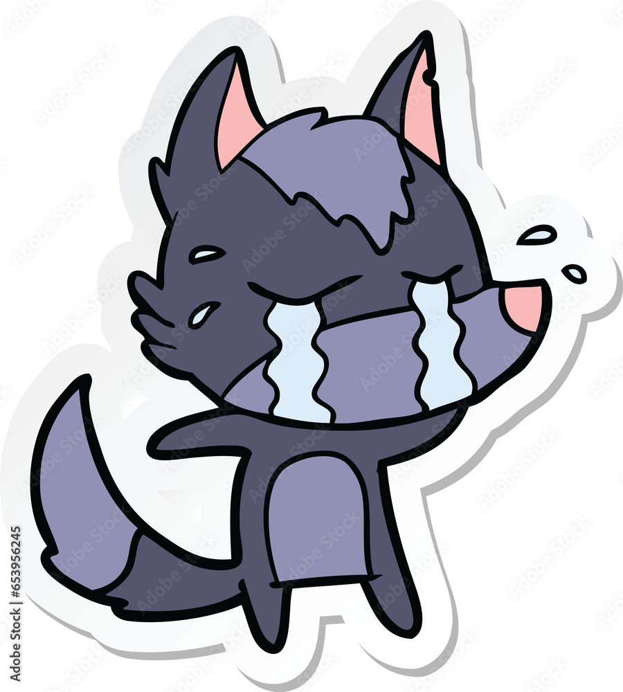 sticker of a cartoon crying wolf