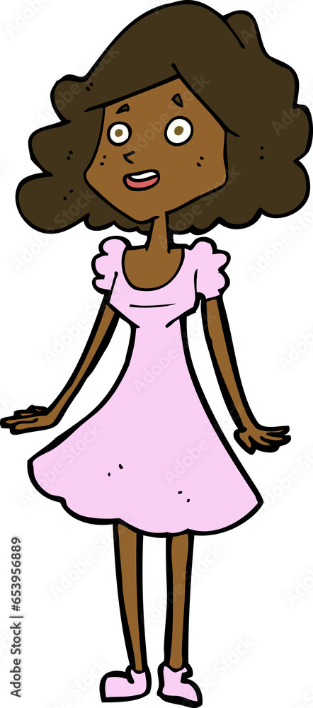 cartoon happy woman in dress