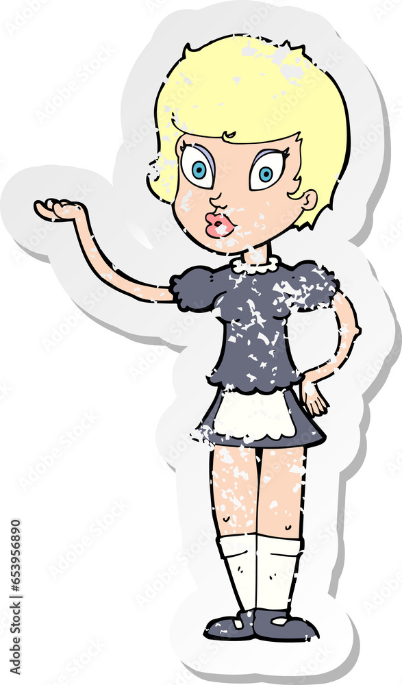 retro distressed sticker of a cartoon waitress retro distressed sticker of a cartoon waitress