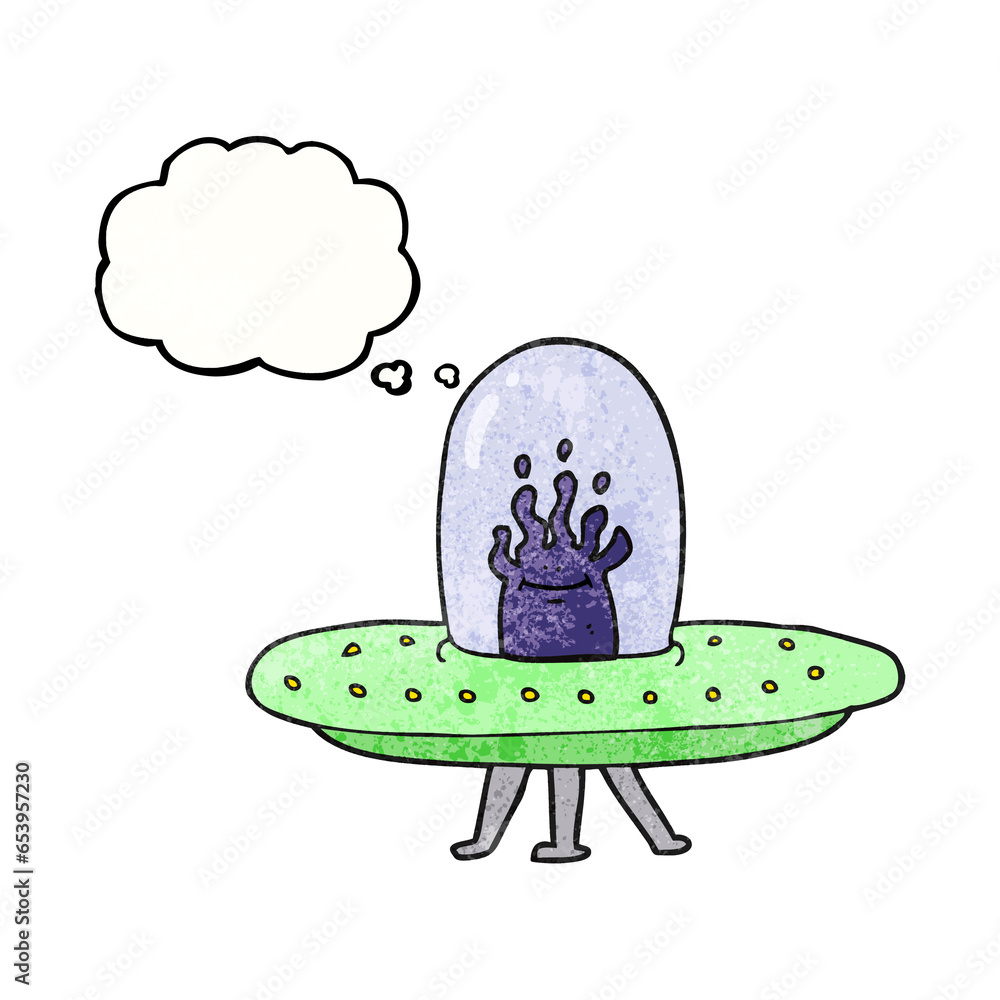 freehand drawn thought bubble textured cartoon flying saucer freehand drawn thought bubble textured cartoon flying saucer