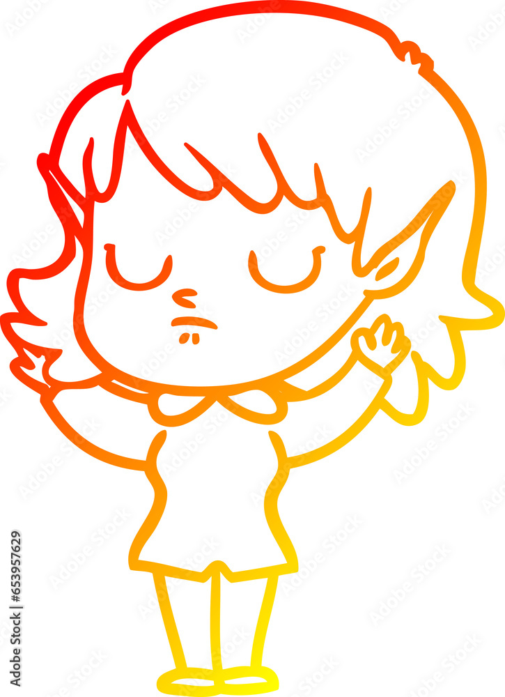 warm gradient line drawing of a cartoon elf girl warm gradient line drawing of a cartoon elf girl