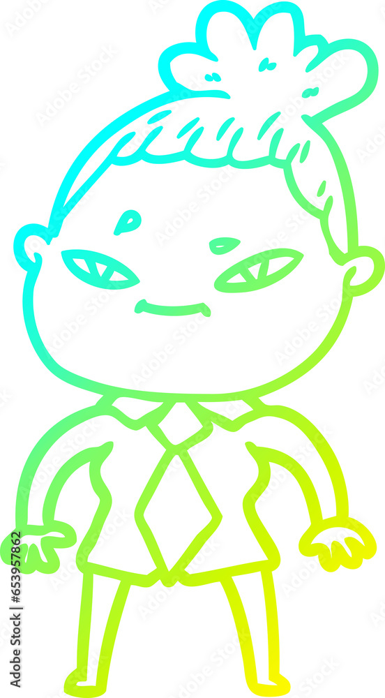 cold gradient line drawing of a cartoon woman cold gradient line drawing of a cartoon woman