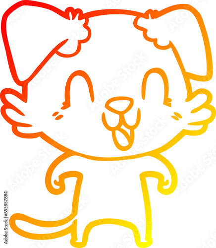 warm gradient line drawing of a laughing cartoon dog