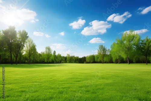 green field and blue sky with clouds