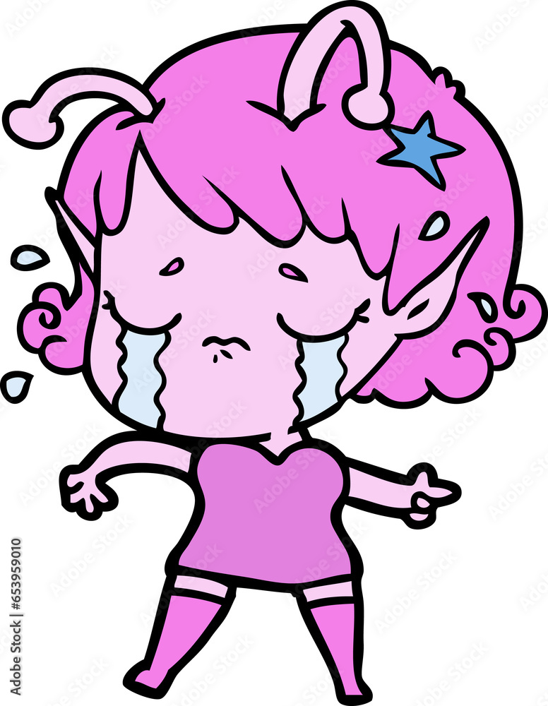 Fototapeta premium cartoon crying alien girl