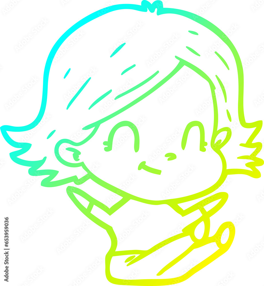 cold gradient line drawing of a cartoon friendly girl cold gradient line drawing of a cartoon friendly girl