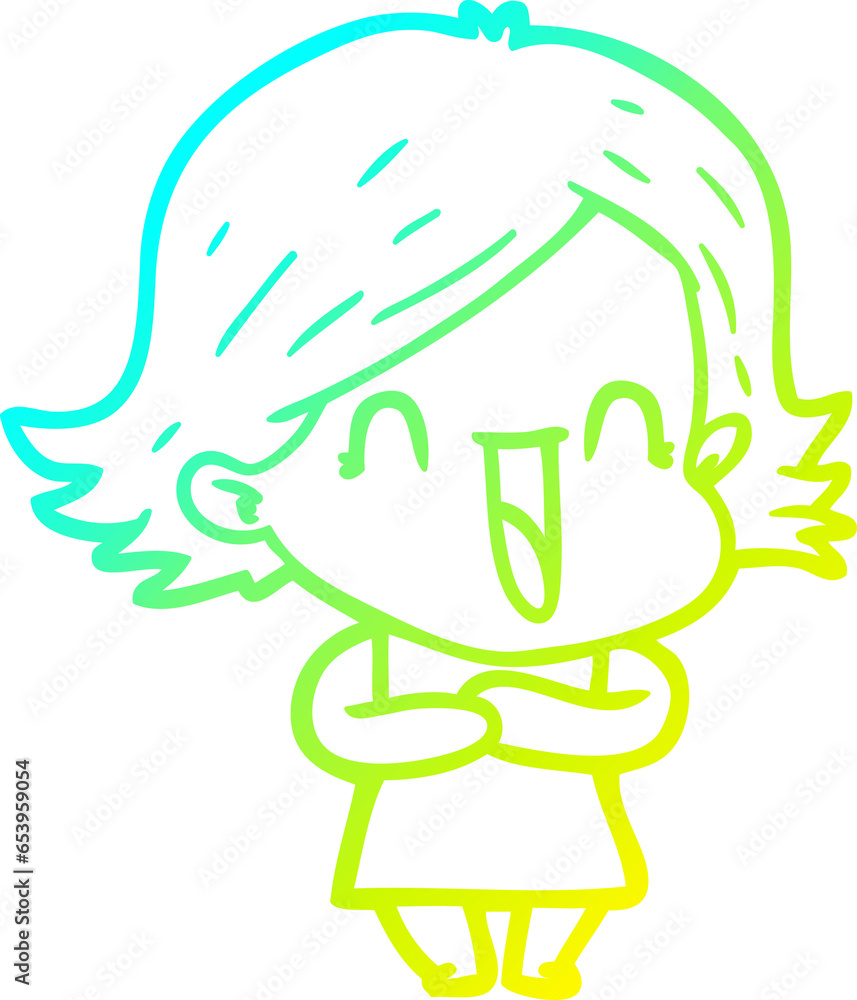 cold gradient line drawing of a cartoon laughing woman cold gradient line drawing of a cartoon laughing woman