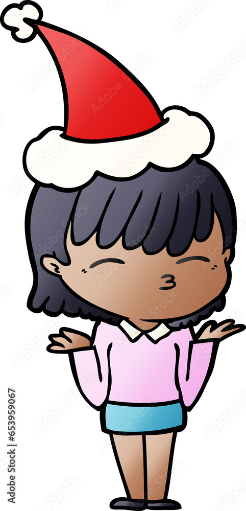 hand drawn gradient cartoon of a woman wearing santa hat hand drawn gradient cartoon of a woman wearing santa hat