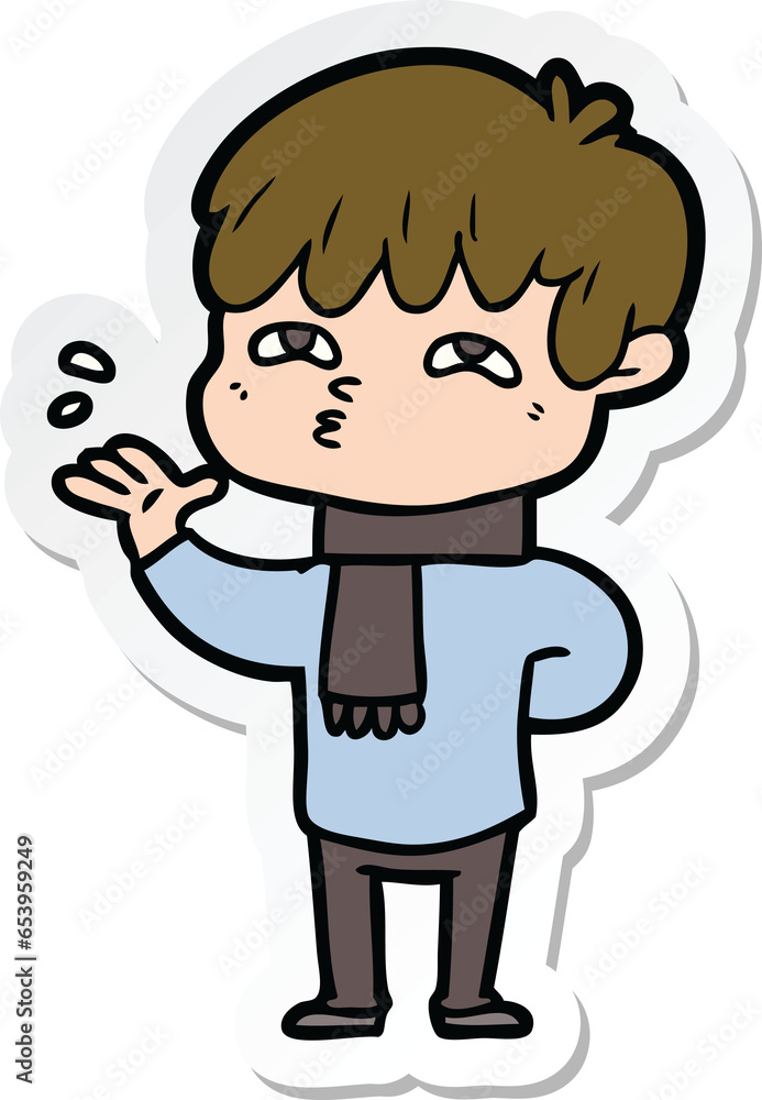 sticker of a cartoon curious man sticker of a cartoon curious man