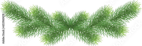Green pine branches  close-up. Christmas decor and garlands. New Year. Holiday decor. Illustration  on transparent  png.