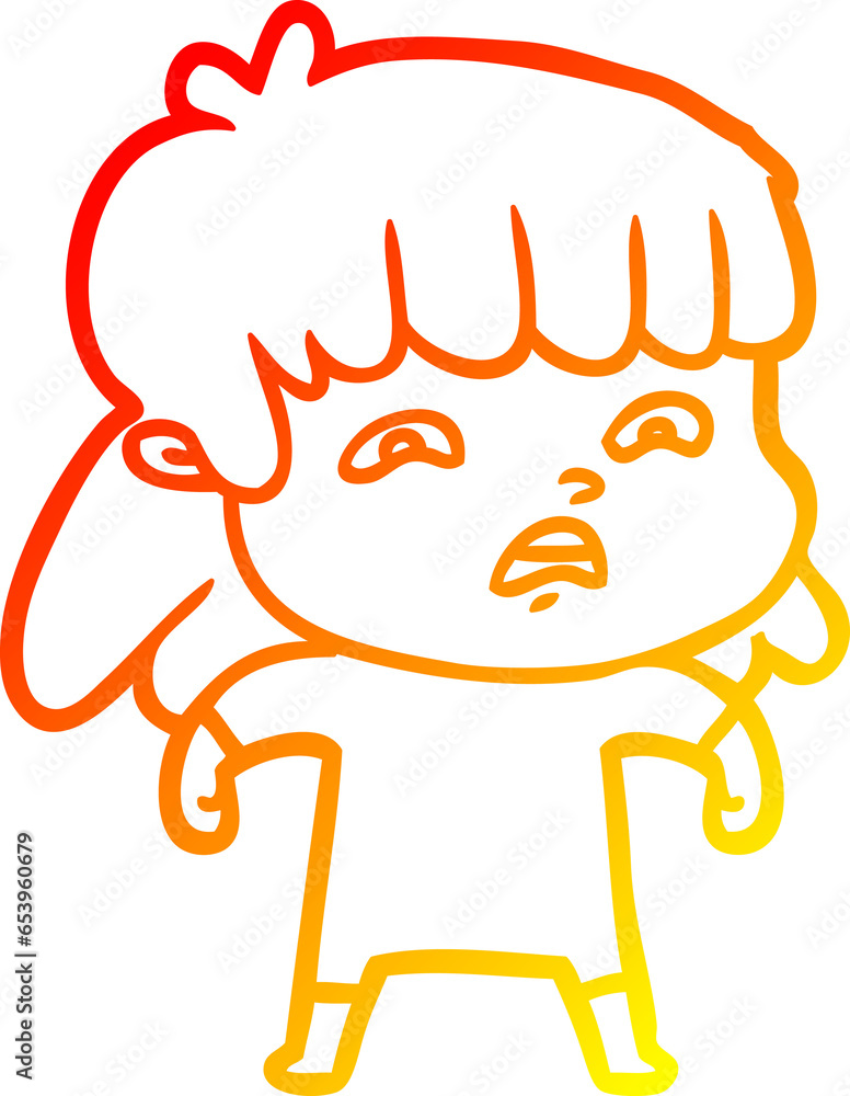 warm gradient line drawing of a cartoon worried woman warm gradient line drawing of a cartoon worried woman