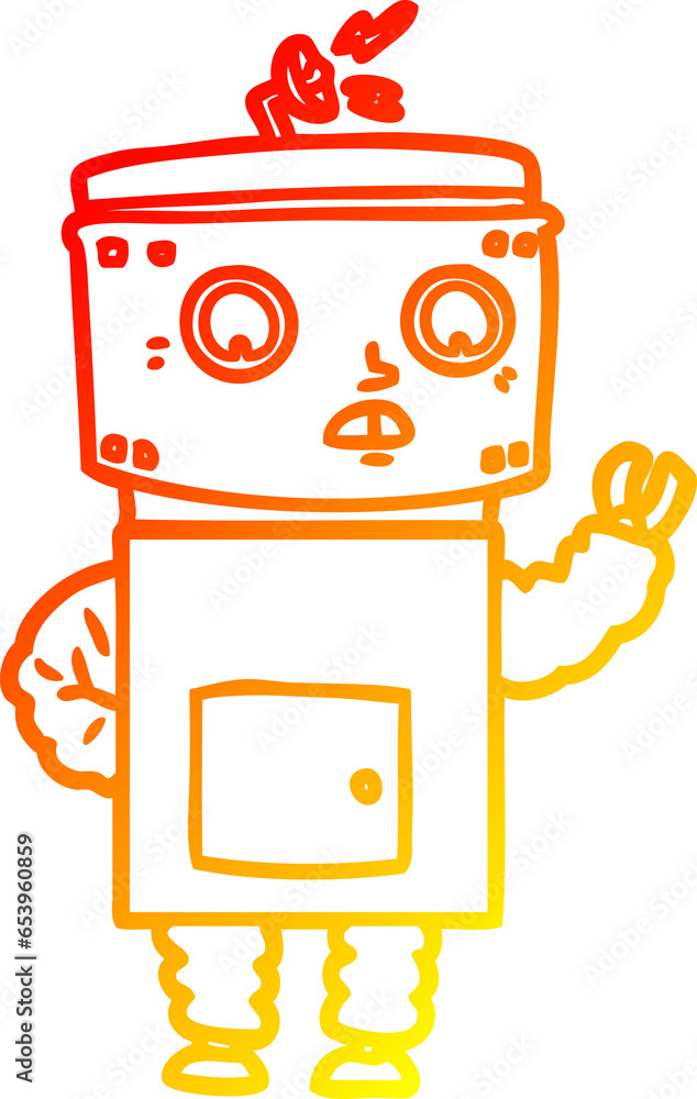 warm gradient line drawing of a cartoon robot warm gradient line drawing of a cartoon robot