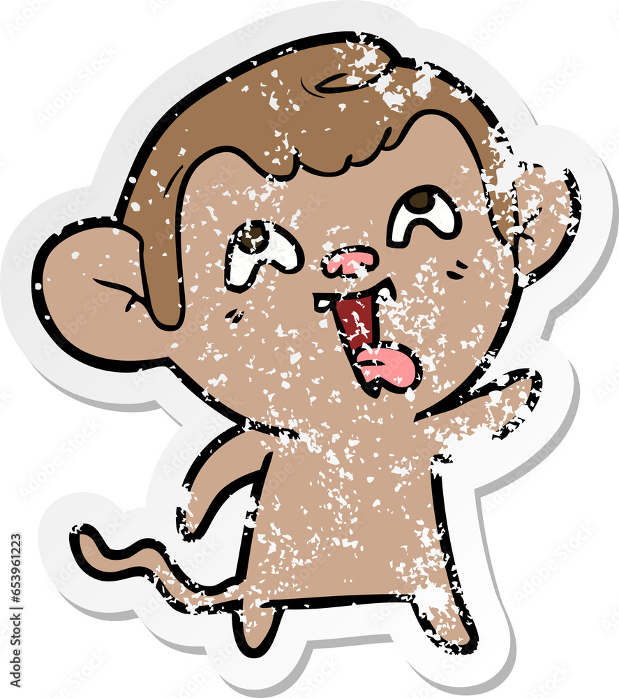 distressed sticker of a crazy cartoon monkey distressed sticker of a crazy cartoon monkey