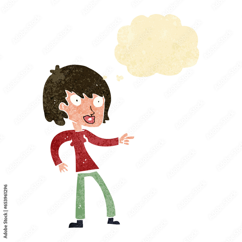 cartoon woman pointing with thought bubble cartoon woman pointing with thought bubble