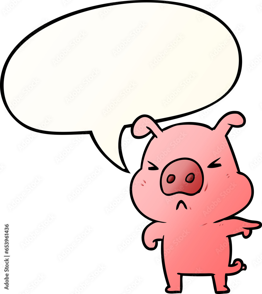 Obraz premium cartoon angry pig pointing with speech bubble in smooth gradient style