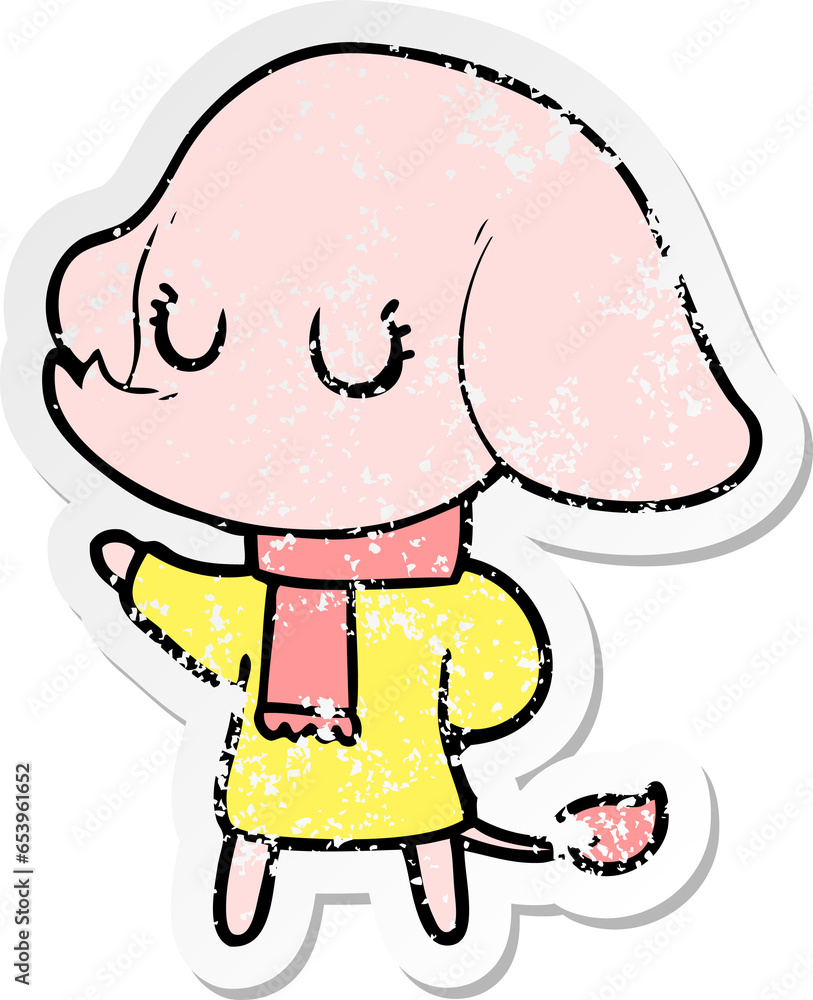 distressed sticker of a cute cartoon elephant distressed sticker of a cute cartoon elephant