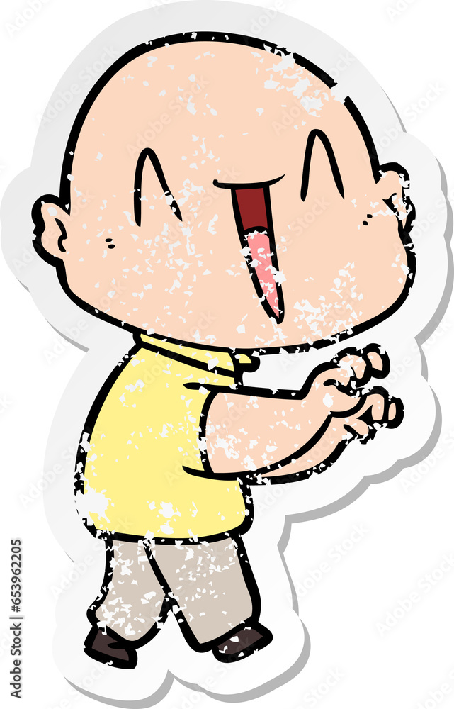 distressed sticker of a happy cartoon bald man distressed sticker of a happy cartoon bald man