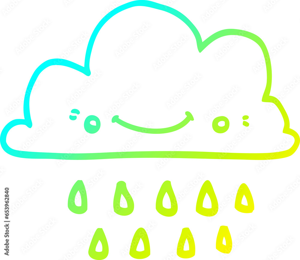 cold gradient line drawing of a cartoon storm cloud