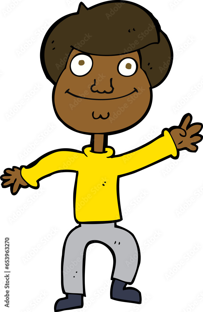 cartoon happy man waving