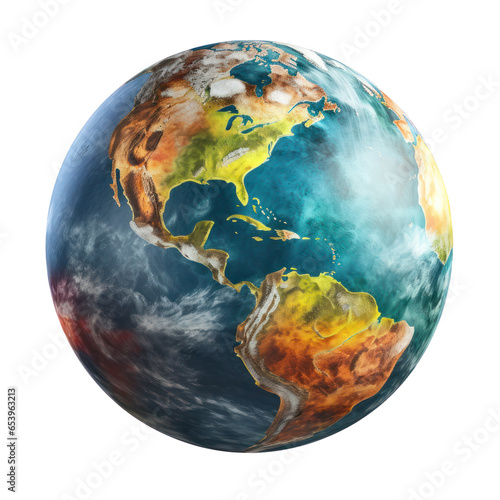Artistic inaccurate representation of the continents and oceans of planet Earth isolated on a white background close-up